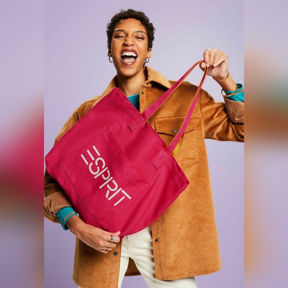 New ESPRIT Canvas Tote Hot Pink Yellow Bag Purse Bookbag Spell Out Spellout